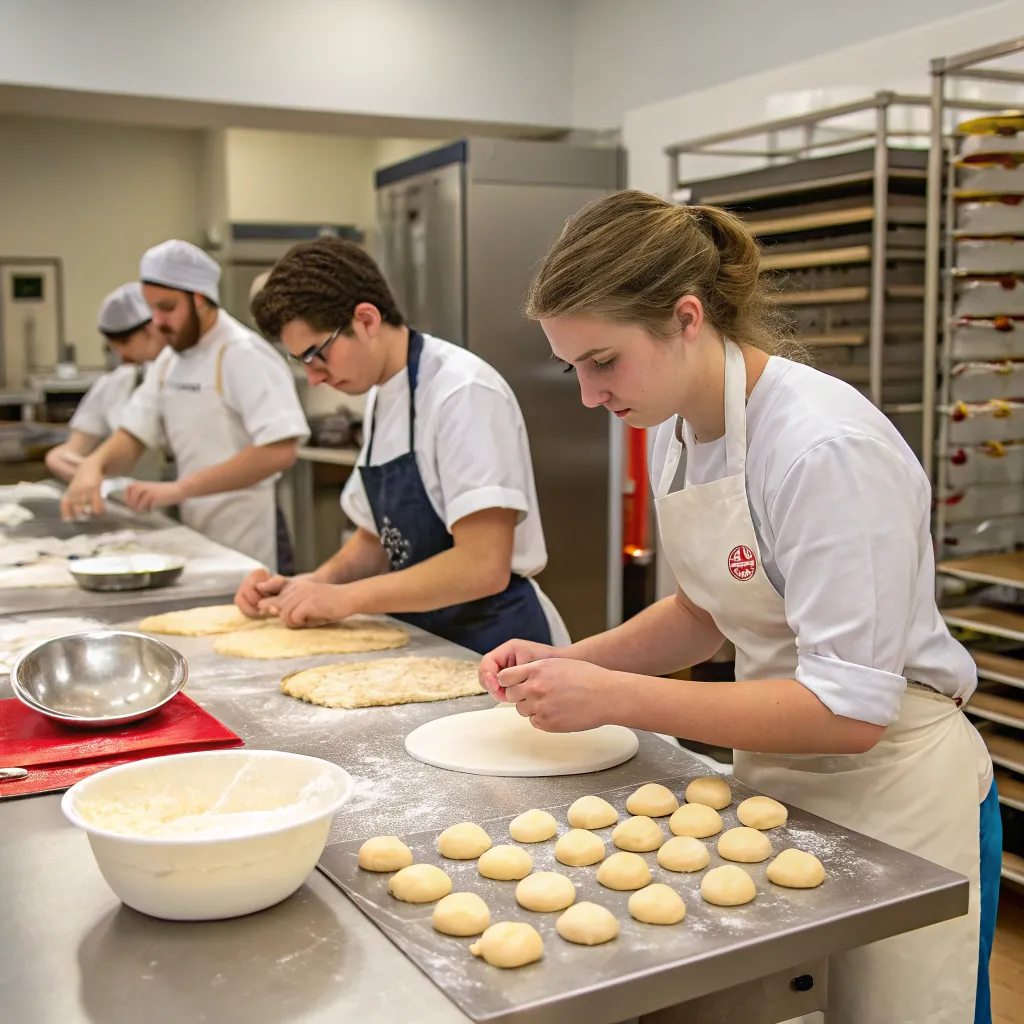Professional baking class in session at CERIVALON, showing students engaging in hands-on learning